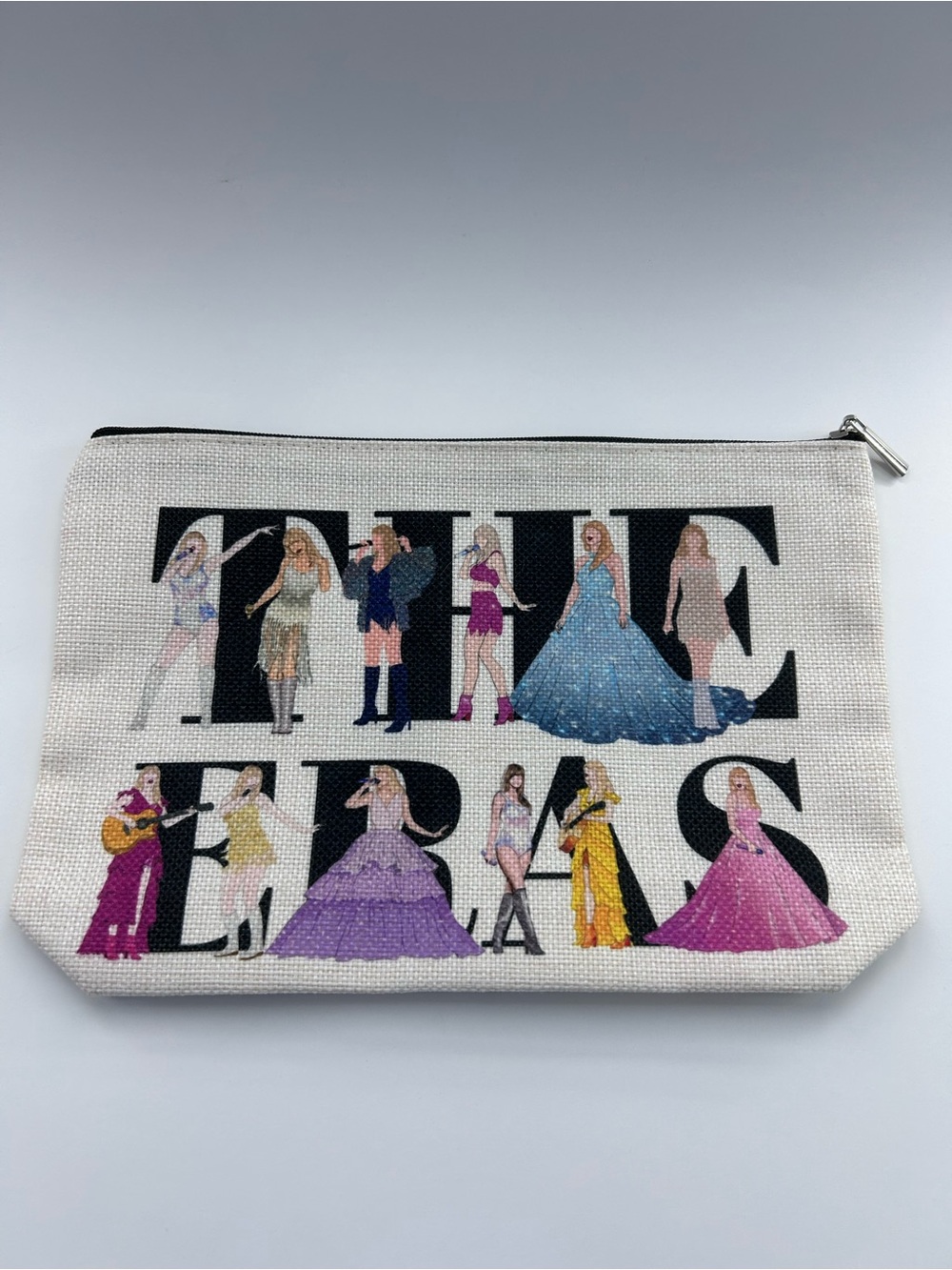 Women Bags Canvas Zipper Pouch in Cream with Multicolor Graphic